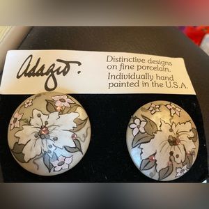 Rare Porcelain Vintage Adagio Clip Earrings with Swarovski Crystals